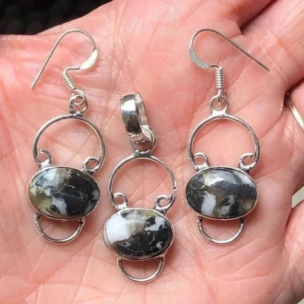 Copper White Buffalo Turquoise 925 Sterling Silver Necklace & Earring Set NWT